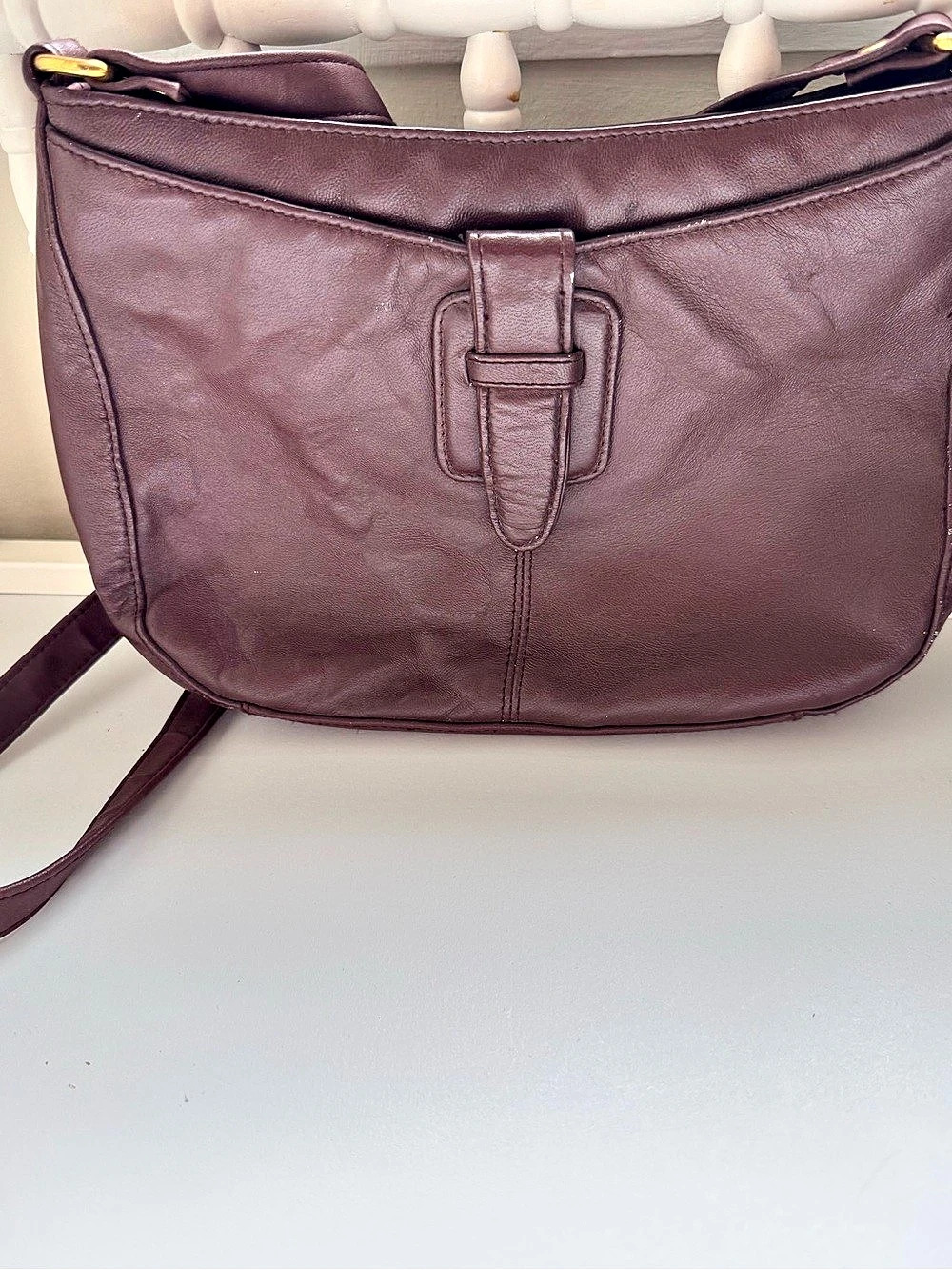 Brown/Burgundy tone Leather Crossbody Bag